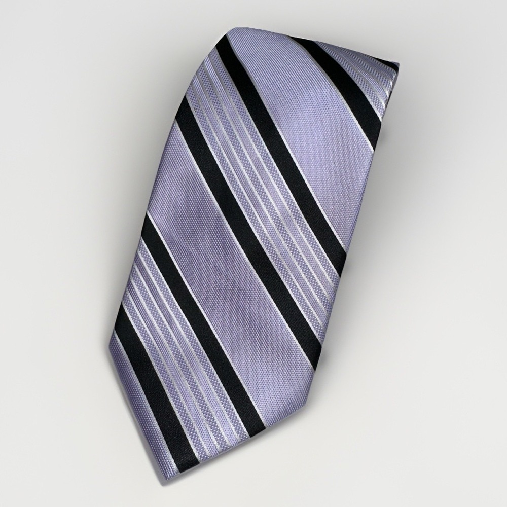 Marshall Fields Men's Silk Neck Tie Lavender Black White Diagonal Stripe 60"